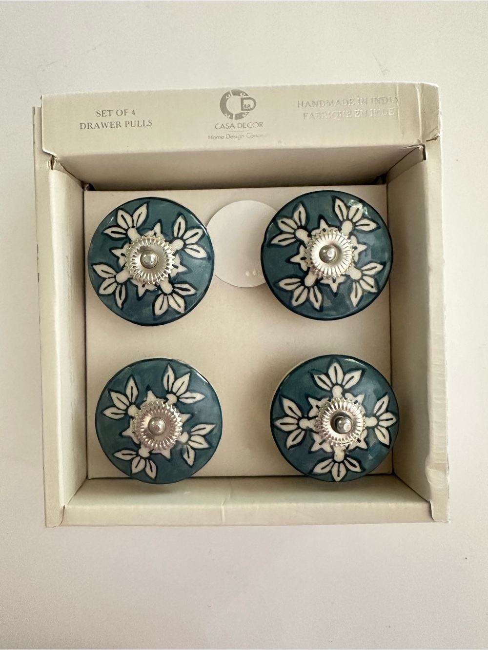 Casa Decor Blue Floral Large Ceramic Drawer Pulls - Set of 4 NWT